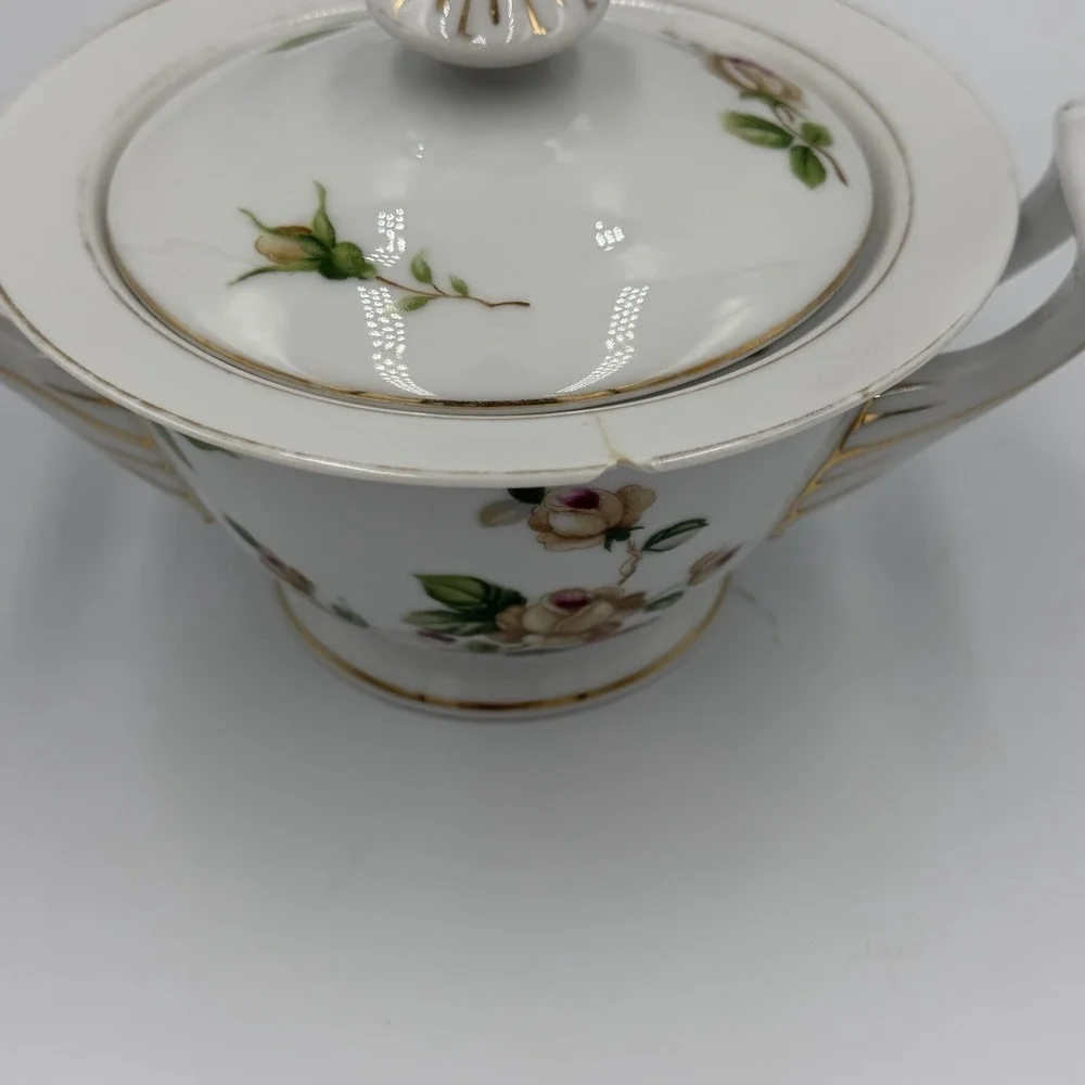 Vintage Lynmore Golden Rose Fine China Japan Lidded Sugar Bowl Porcelain